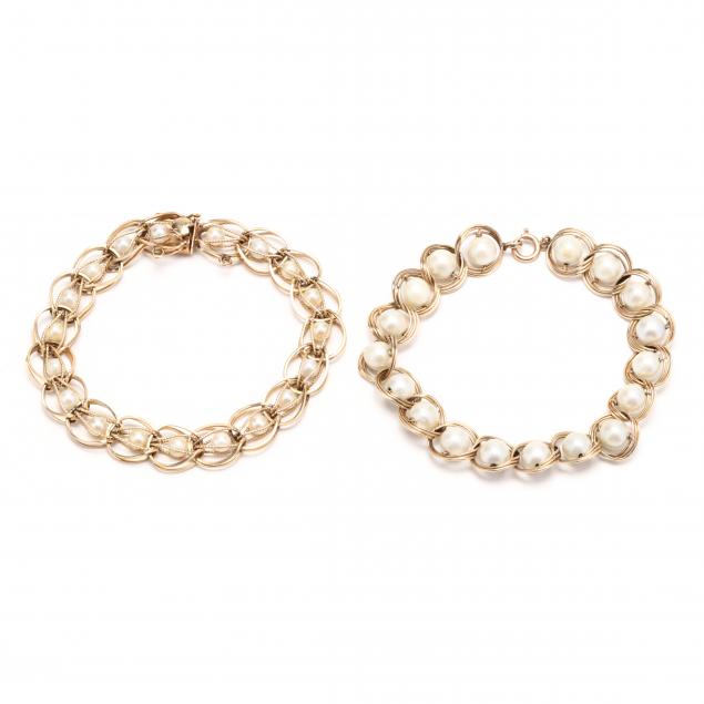 two-gold-and-pearl-bracelets