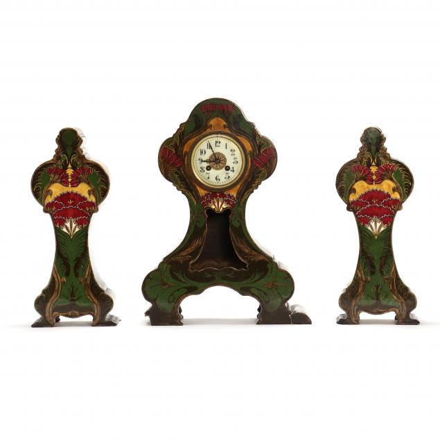 rozenburg-pottery-and-porcelain-factory-three-piece-clock-garniture-set