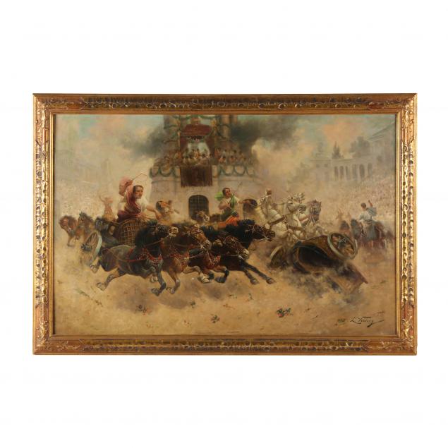 vintage-continental-school-painting-of-a-roman-chariot-race