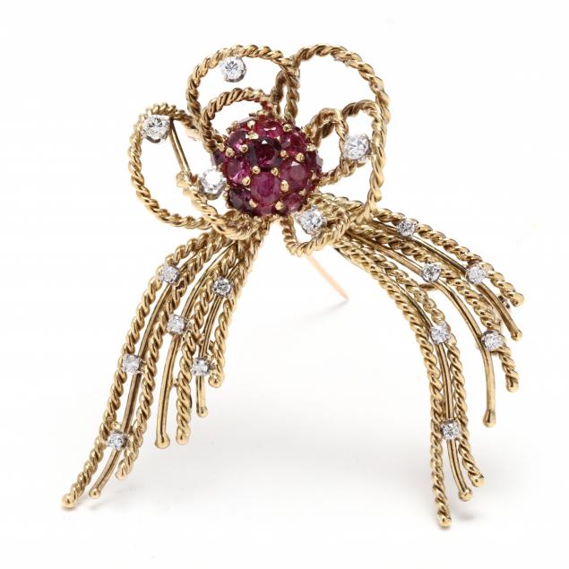 vintage-gold-ruby-and-diamond-brooch