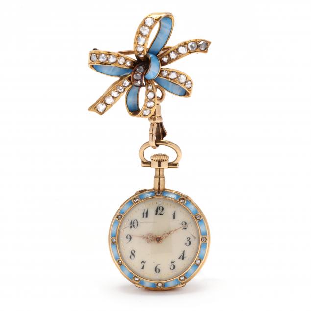 lady-s-gold-enamel-and-diamond-open-face-pocket-watch-and-watch-brooch-golay-leresche-fils
