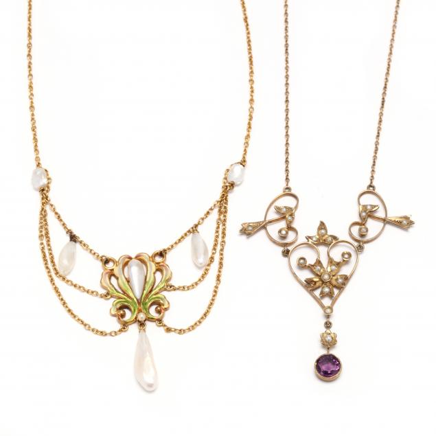 two-gem-set-vintage-lavalier-necklaces