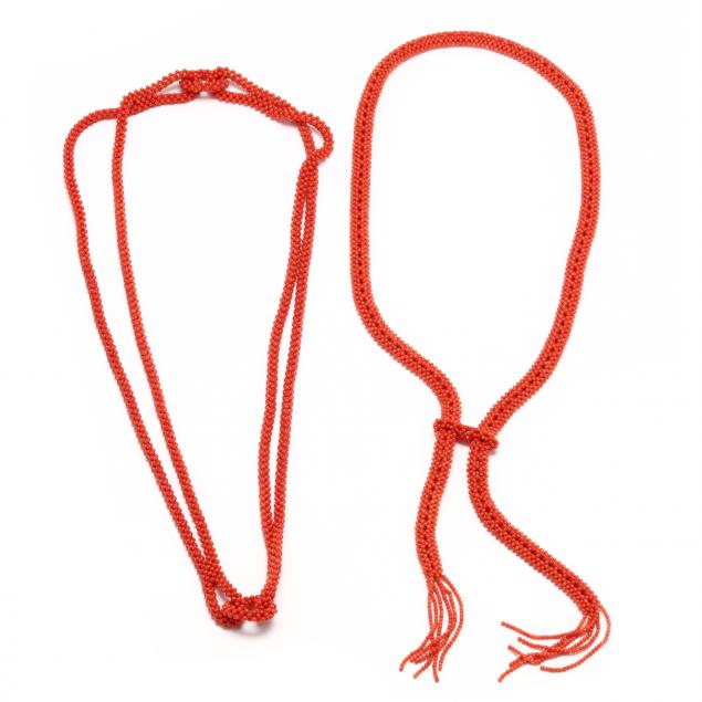 two-woven-coral-necklaces