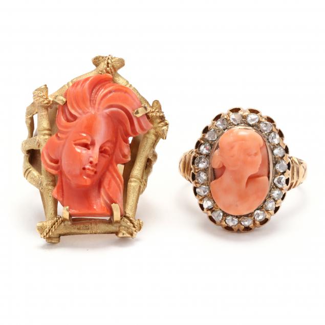 two-gold-and-carved-coral-rings
