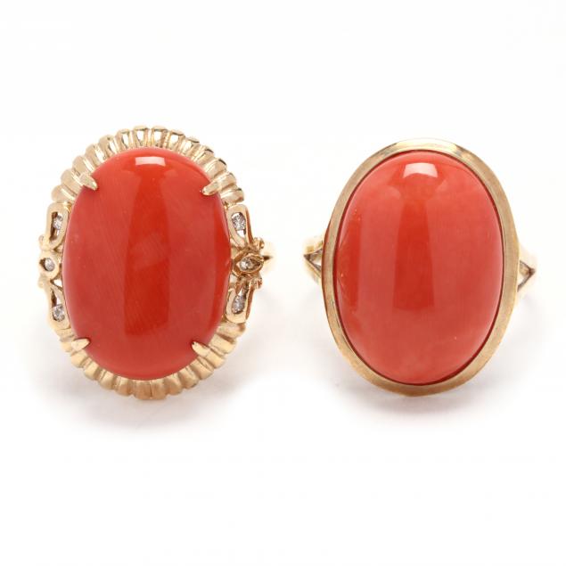 two-gold-and-coral-rings
