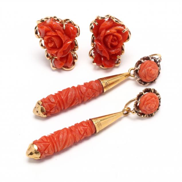 two-pairs-of-carved-coral-earrings