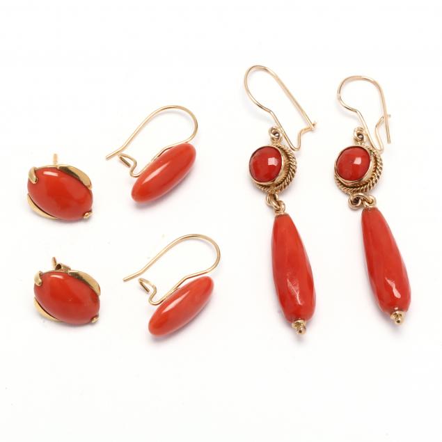 three-pairs-of-gold-and-coral-earrings