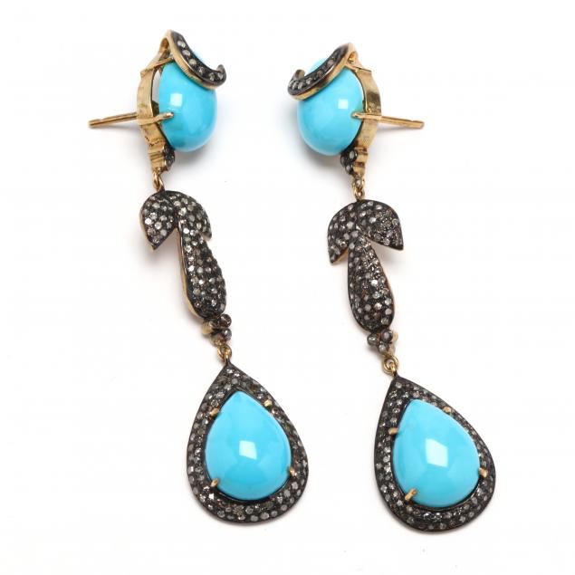 vermeil-turquoise-and-diamond-dangle-earrings
