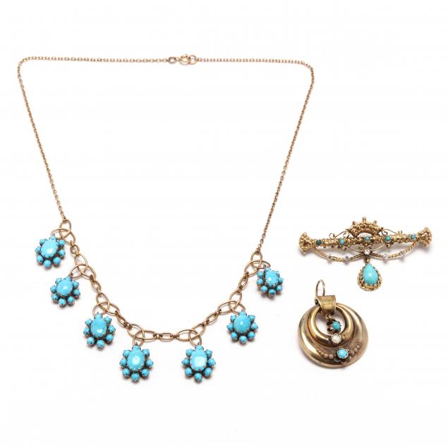 three-gold-and-turquoise-jewelry-items