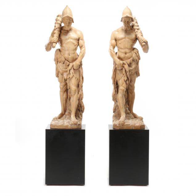 impressive-pair-of-renaissance-revival-carved-wood-warrior-statues