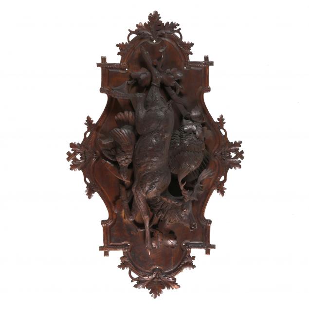 a-large-black-forest-carved-wood-trophy-wall-plaque
