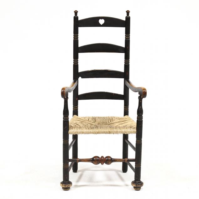 new-england-william-and-mary-painted-ladder-back-armchair