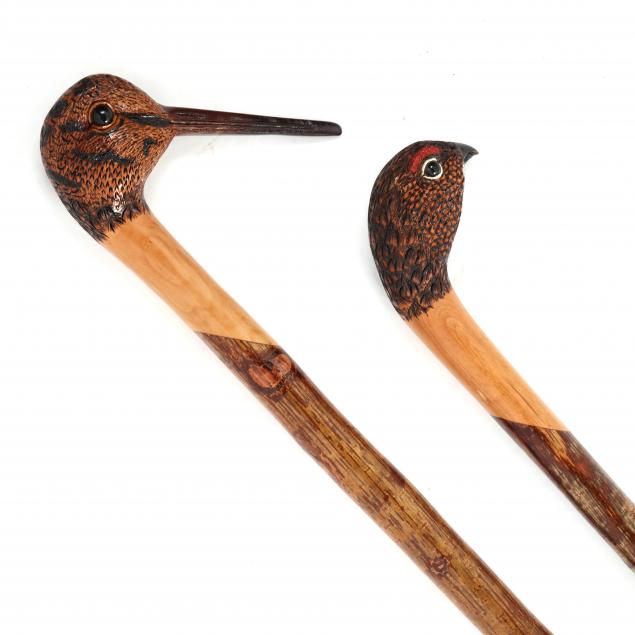two-carved-english-walking-sticks-uk-woodcock-and-grouse