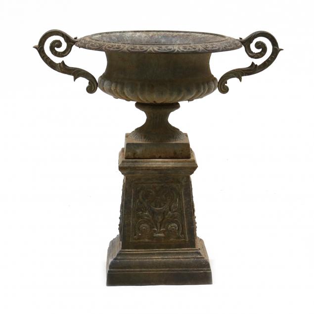 classical-style-cast-iron-double-handled-garden-urn-on-stand