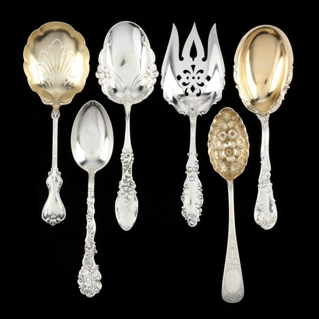 a-grouping-of-six-antique-american-sterling-silver-servers
