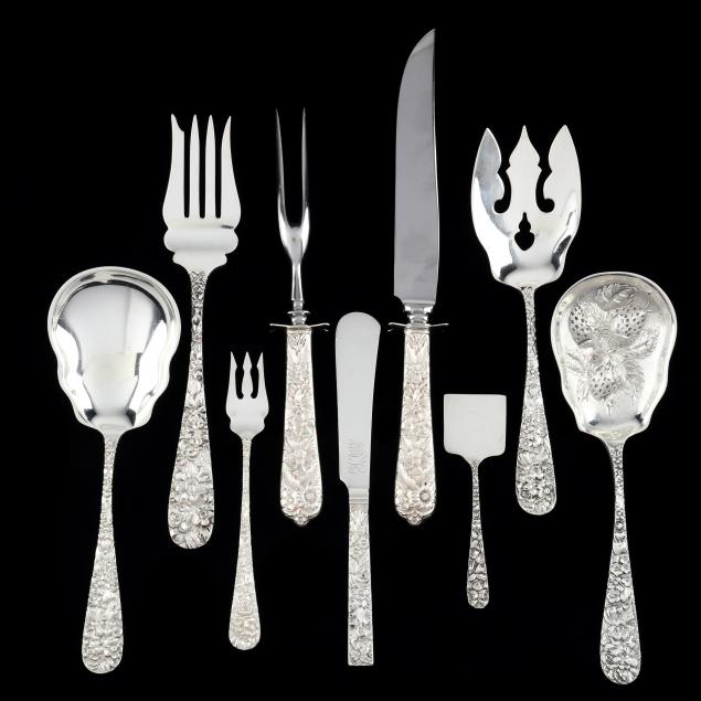 a-grouping-of-nine-repousse-sterling-silver-flatware-items