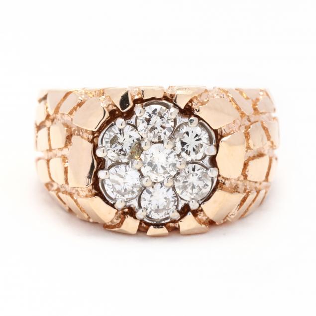 gent-s-gold-and-diamond-nugget-motif-ring