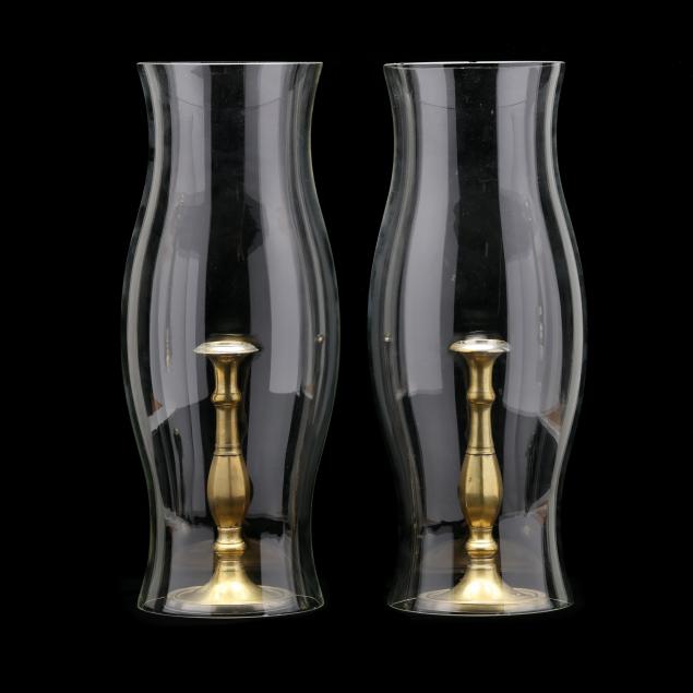 antique-brass-candlesticks-with-hurricane-shades