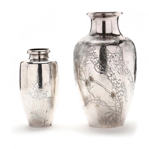 a-group-of-two-japanese-silver-vases