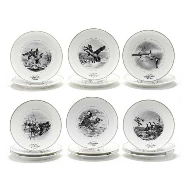 a-collection-of-abercrombie-fitch-limoges-federal-duck-stamp-chargers