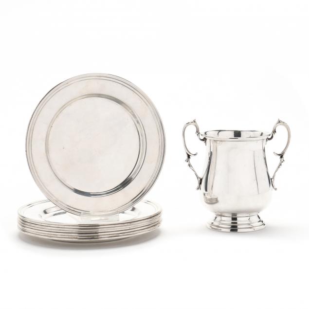 american-sterling-silver-cup-and-eight-sterling-silver-bread-plates