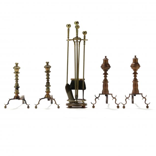 group-of-antique-brass-fireplace-accessories