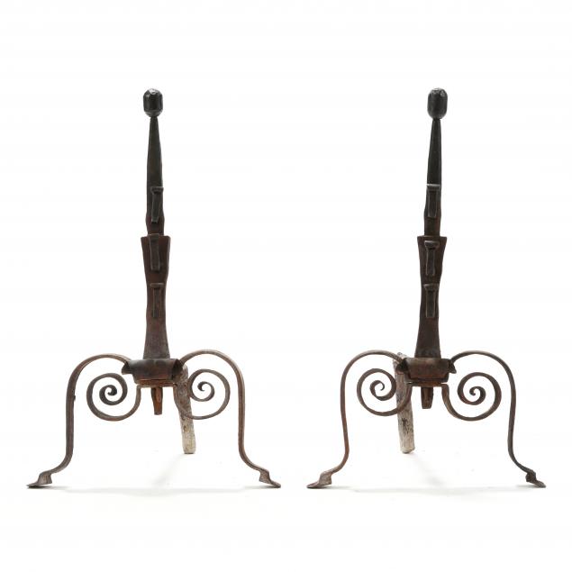 antique-pair-of-wrought-iron-hearth-andirons