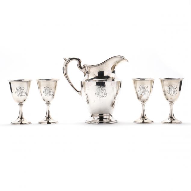 american-sterling-silver-water-pitcher-and-set-of-four-goblets