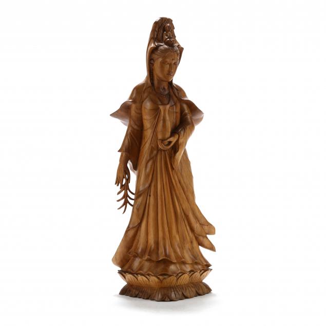 a-carved-asian-hardwood-sculpture-of-guanyin