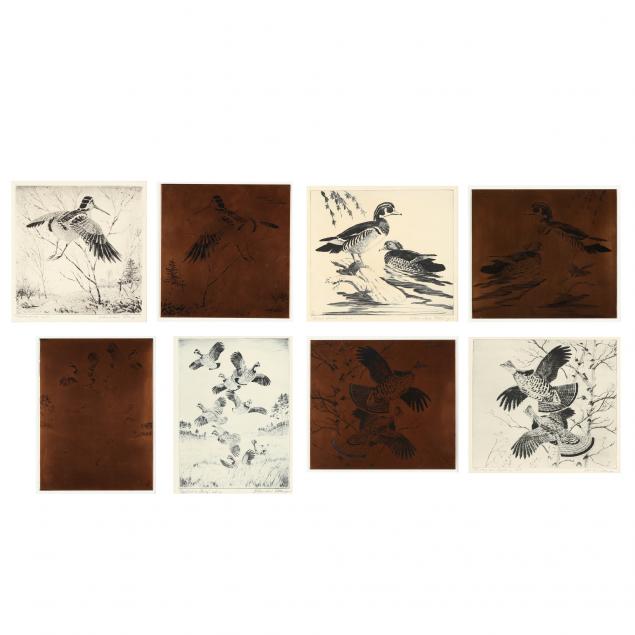 churchill-ettinger-american-1903-1985-four-waterfowl-etchings-with-accompanying-copper-plates