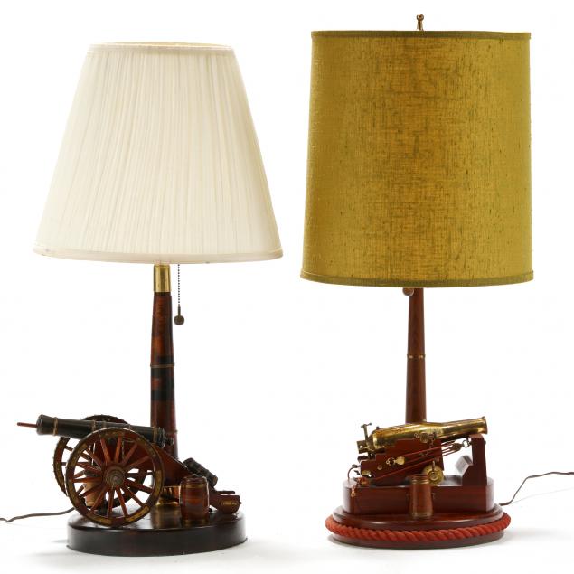 two-vintage-table-lamps-featuring-model-war-cannons