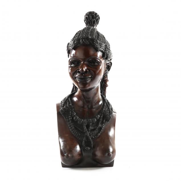 a-large-carved-bust-of-african-woman-signed-aaron-kusena