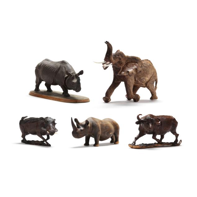 five-vintage-carved-wood-african-animal-figures