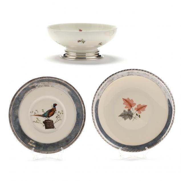 three-sterling-silver-rimmed-porcelain-serving-pieces