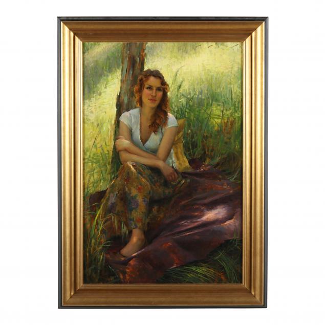 american-school-20th-21st-century-woman-seated-by-a-tree