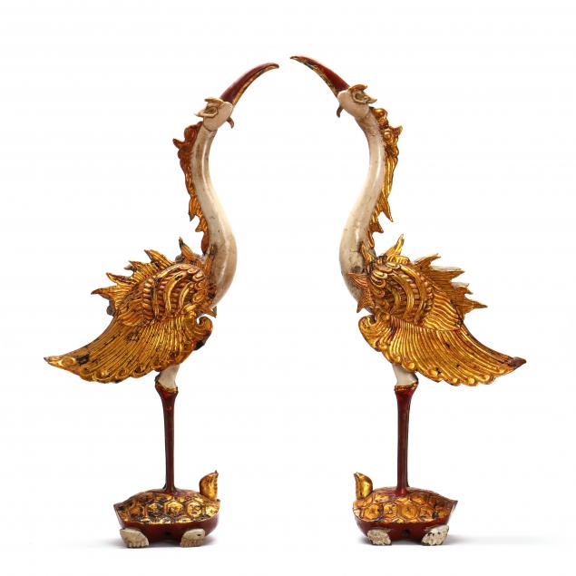 a-pair-of-vietnamese-painted-and-lacquered-temple-cranes-on-turtles