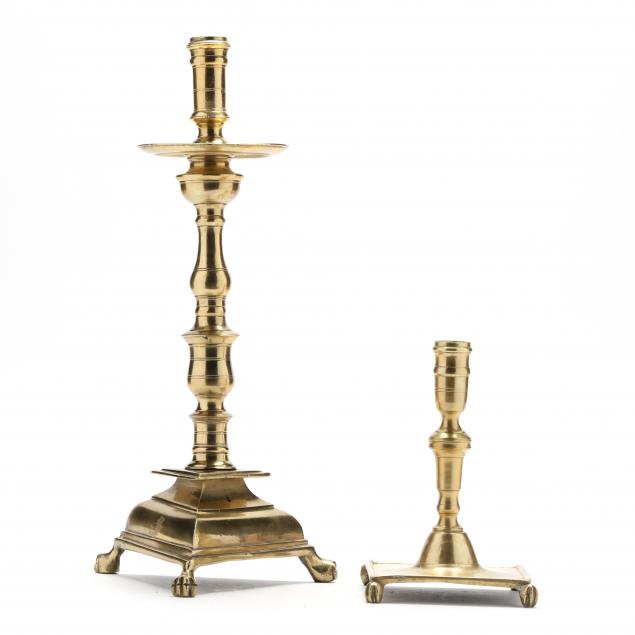 two-early-spanish-brass-paw-footed-candlesticks