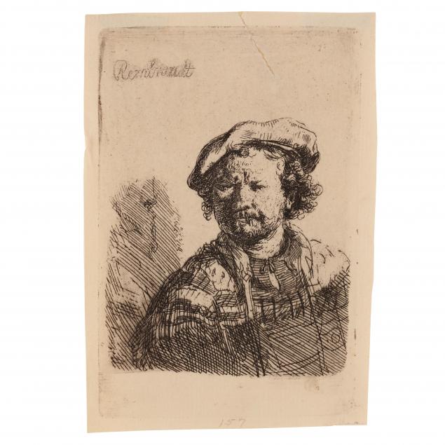 rembrandt-van-rijn-dutch-1606-1669-i-self-portrait-in-a-flat-cap-and-embroidered-dress-i