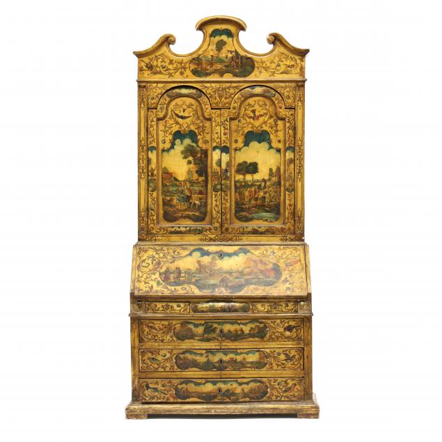 antique-italian-paint-decorated-bureau-bookcase