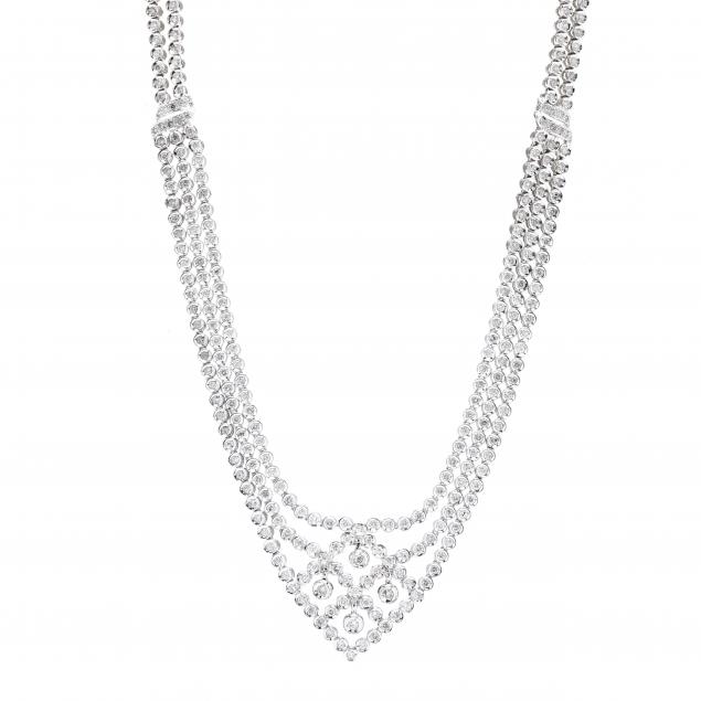 white-gold-and-multi-strand-diamond-necklace