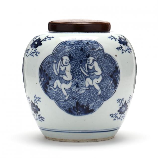 a-chinese-blue-and-white-porcelain-ginger-jar-with-wooden-cover