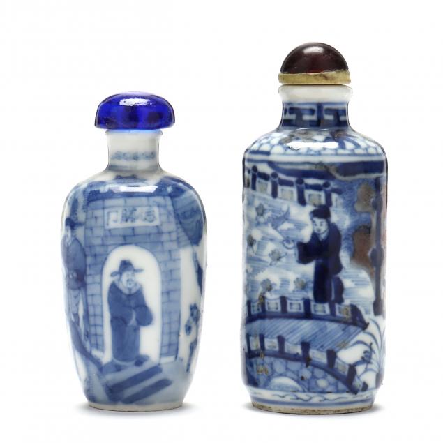 two-chinese-blue-and-white-porcelain-snuff-bottles