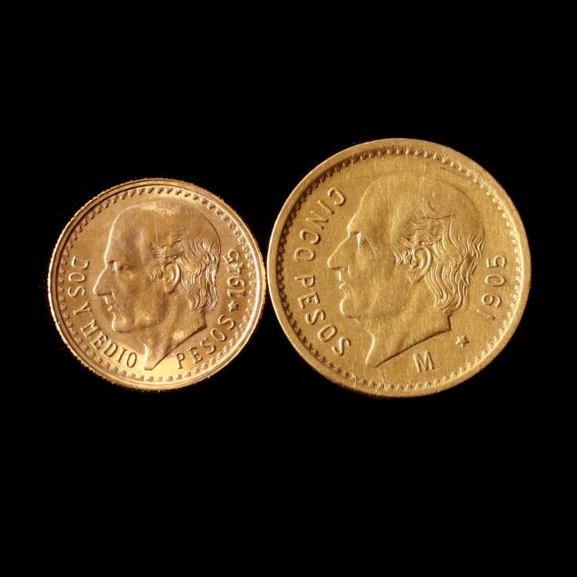mexico-1905-gold-5-pesos-and-1945-gold-2-1-2-pesos