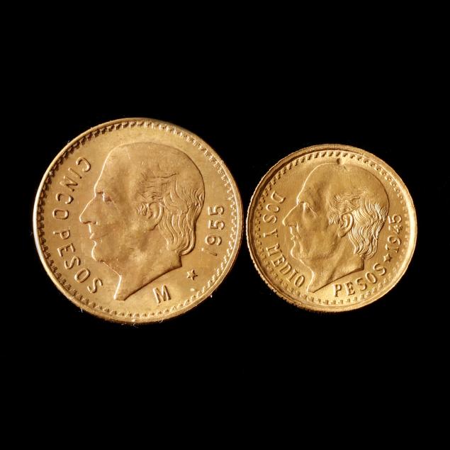 mexico-1905-gold-5-pesos-and-1945-gold-2-1-2-pesos