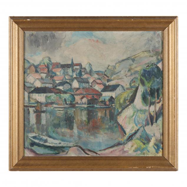 norwegian-school-20th-century-village-landscape-signed