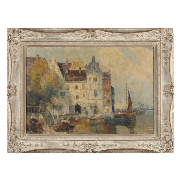 danish-school-20th-century-impressionistic-harbor-scene-with-figures