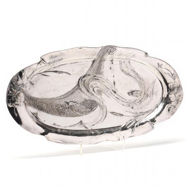 a-german-workshop-silver-plated-art-nouveau-oval-tray-with-fish-decoration