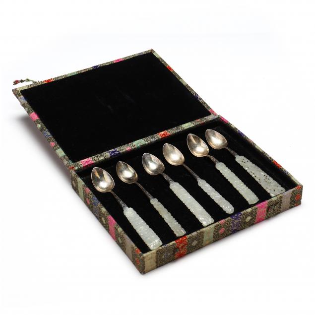 cased-set-of-six-chinese-silver-teaspoons-with-hardstone-handles