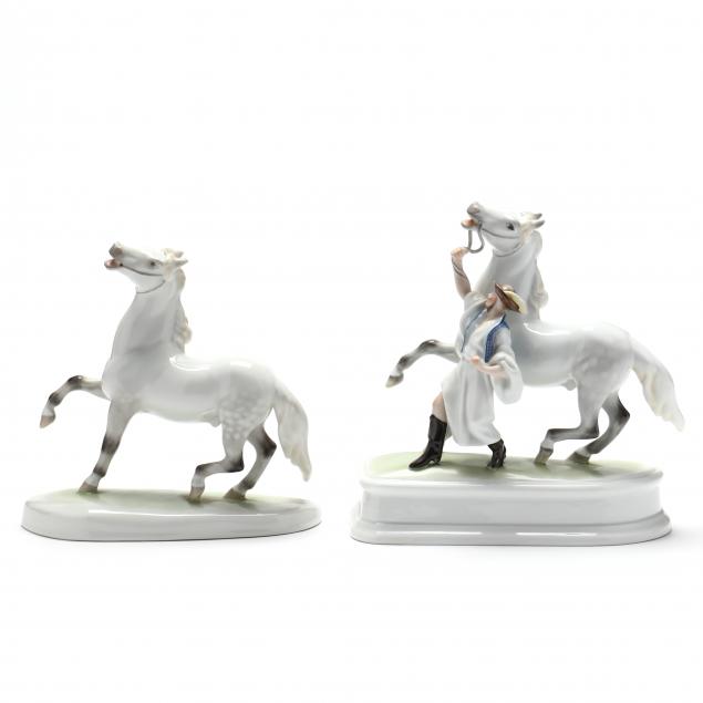 two-herend-natural-horse-figurines