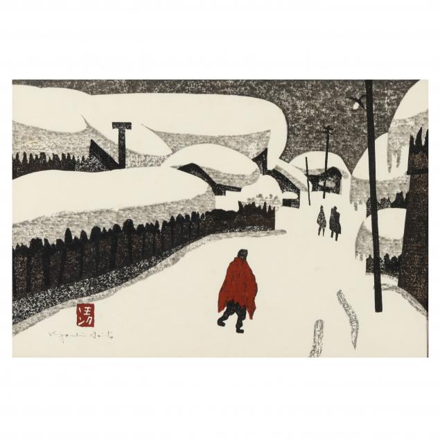 kiyoshi-saito-japanese-1907-1997-woodblock-print-of-snowy-village